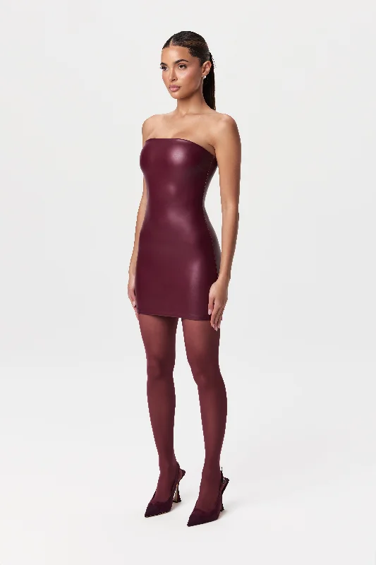 ladies-mini-dress-autumn-amber-Vegan Leather Tube Mini Dress