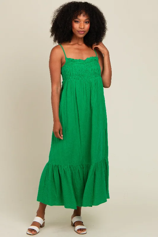 ladies-maxi-dress-picnic-poise-Green Smocked Maxi Dress