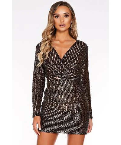 ladies-bodycon-dress-mini-magic-Sam Faiers Sequin Wrap Front Long Sleeve Bodycon Dress