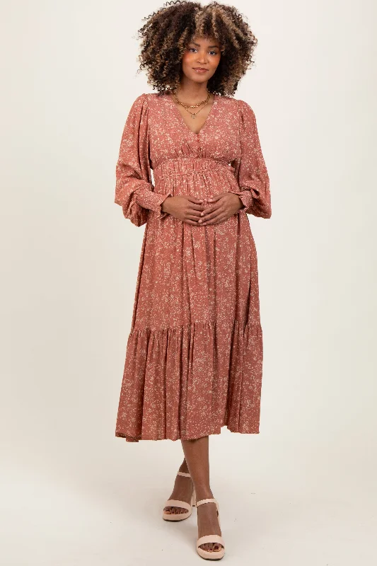 ladies-maxi-dress-classic-charm-Mauve Floral Button Maternity Maxi Dress