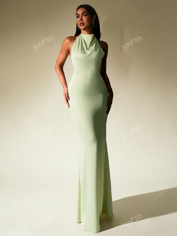 ladies-bodycon-dress-sale-snap-Cowl Neck Backless Bodycon Ruched Elegant Formal Evening Gowns