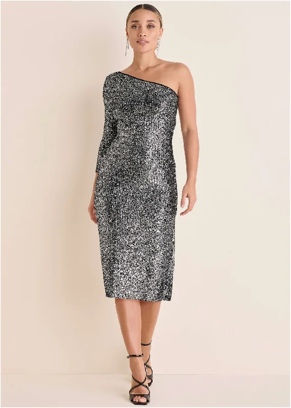 Women's midi dress sea glow -All Over Sequin Midi Dress - Silver