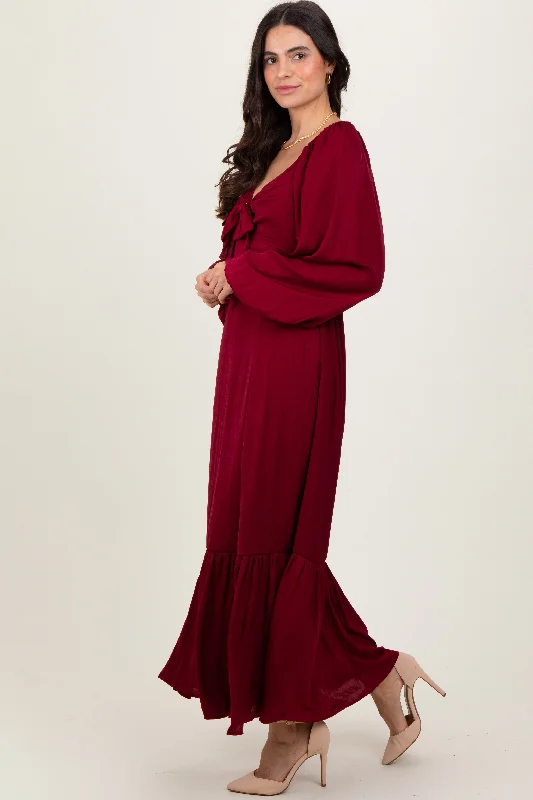 ladies-maxi-dress-silk-sunset-Burgundy Bow Satin Maxi Dress