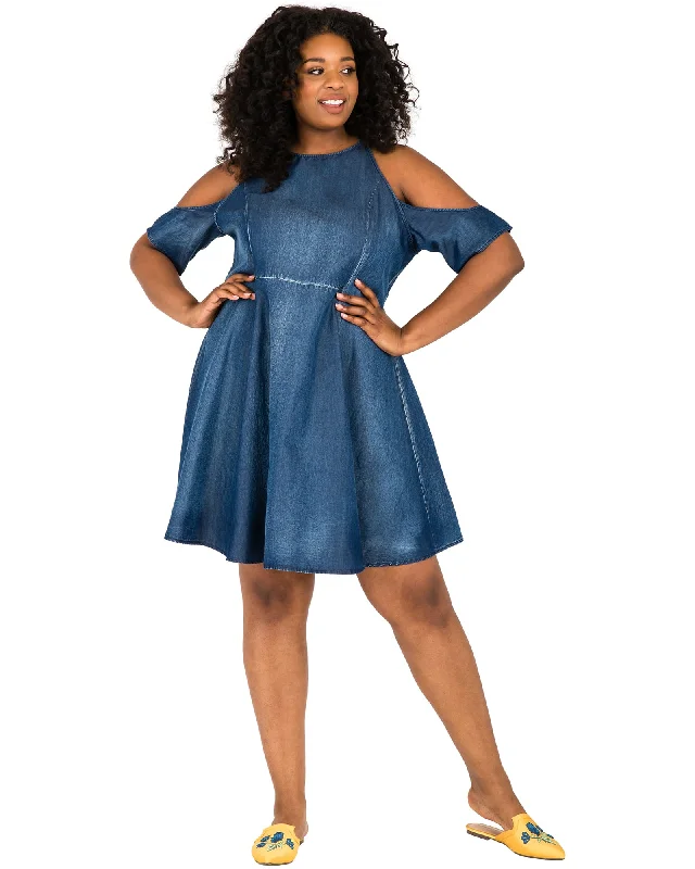 ladies-mini-dress-autumn-amber-Anne Cold Shoulder Mini Dress | Blue