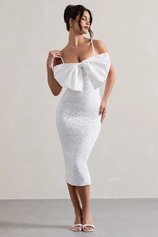 ladies-bodycon-dress-heather-hype-Love Poem | White Bodycon Midi Dress With Oversized Bow