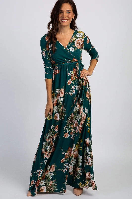 ladies-maxi-dress-embroidered-essence-PinkBlush Green Rose Print Sash Tie Maxi Dress