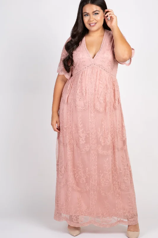 ladies-maxi-dress-sunset-sweep-PinkBlush Light Pink Lace Mesh Overlay Plus Maxi Dress