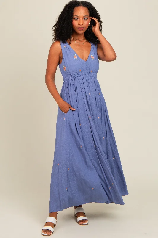 ladies-maxi-dress-sweetheart-silk-Perwinkle Floral Embroidered Sleeveless Maxi Dress