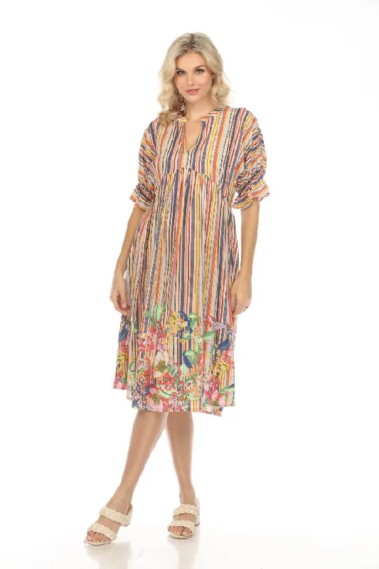 Women's midi dress kin flair -Johnny Was Aldrich Stripe Puff Sleeve Midi Dress Boho Chic R33924