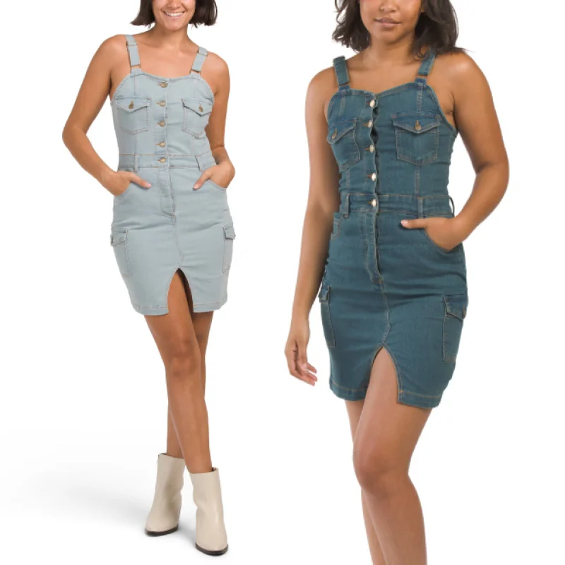 ladies-mini-dress-feminine-fling-BEBE Women's Sleeveless Button Front Denim Mini Dress