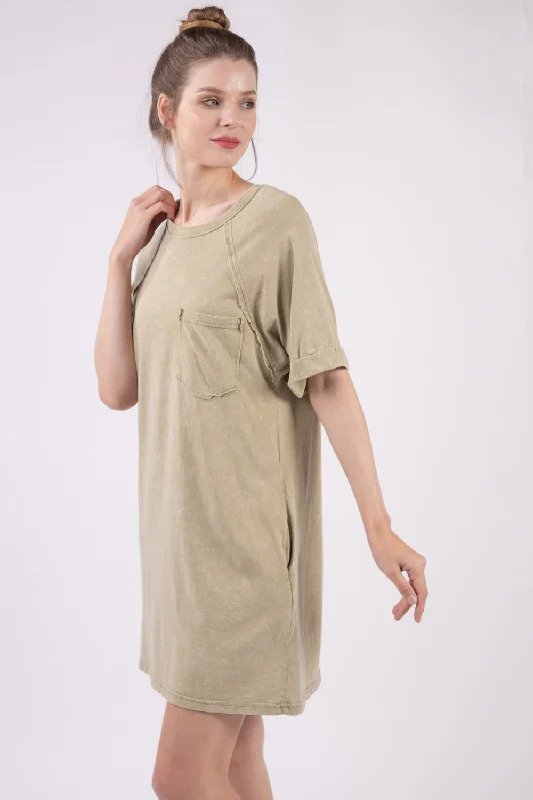 ladies-mini-dress-one-shoulder-snap-VERY J Washed Round Neck Mini Tee Dress