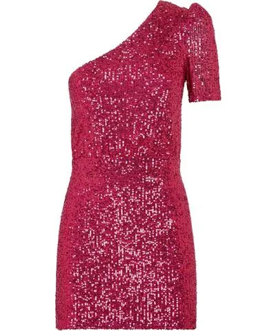 ladies-mini-dress-turquoise-twirl-Petit Pink One Shoulder Sequin Mini Dress