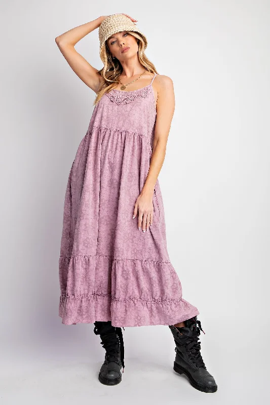 Women's midi dress punchy chic -Mauve Embroidered Vintage Wash Midi Dress