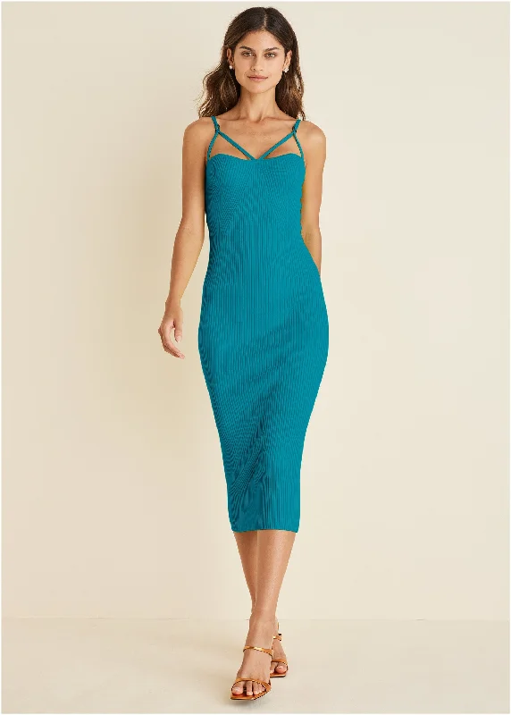 Women's midi dress bud glow -Strappy Midi Dress - Teal