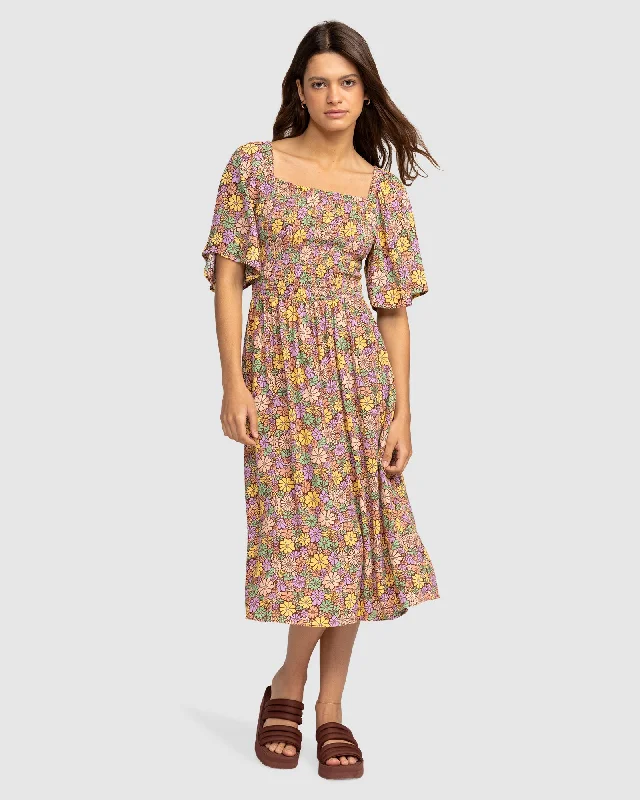 Women's midi dress rise chic -Womens Tropical Sunshine Midi Dress