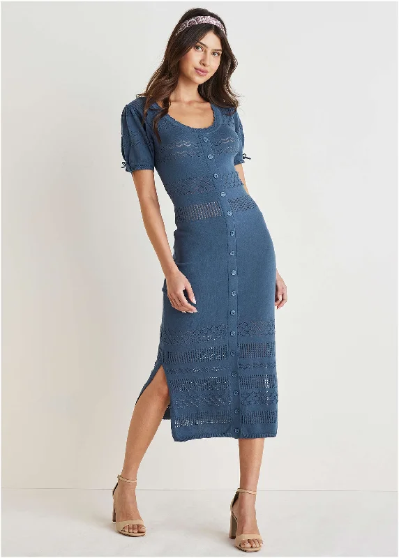 Women's midi dress rust glow -Pointelle Midi Dress - Navy