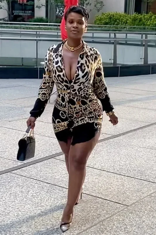 ladies-bodycon-dress-pleated-play-LEOPARD PRINT TURNDOWN COLLAR LONG SLEEVE BODYCON BLOUSE MINI DRESSES