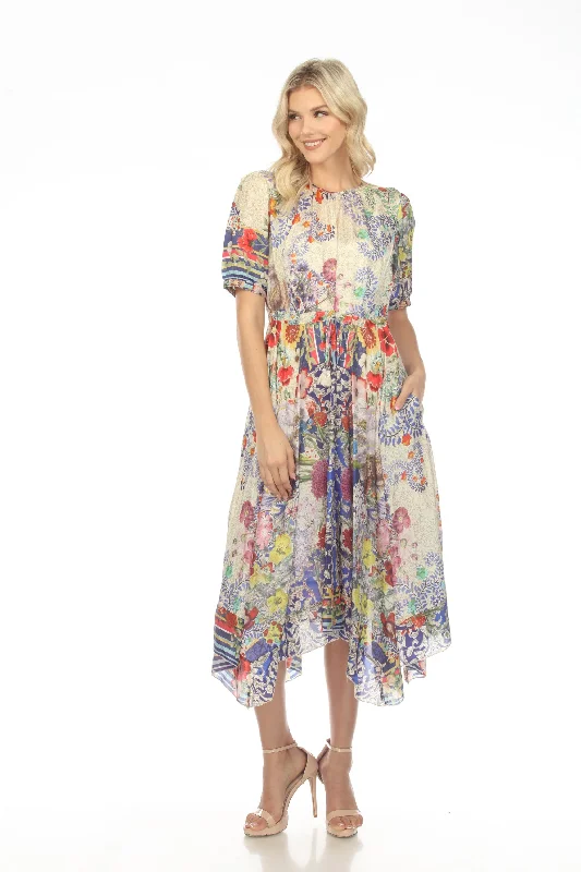 Women's midi dress thread chic -Johnny Was Wild Shimeka Silk Floral Asymmetrical Midi Slip Dress Boho Chic C34822