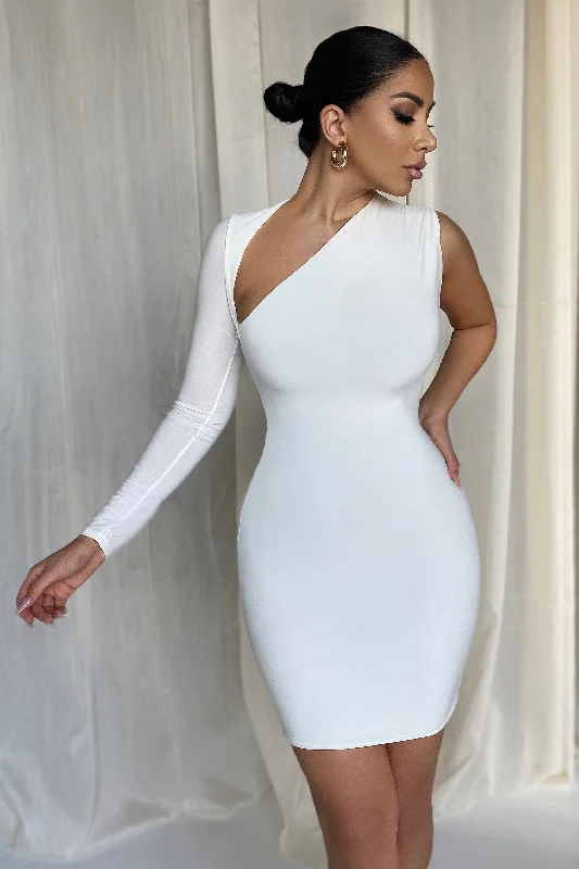 ladies-bodycon-dress-royal-rush-Siren | White One Shoulder Bodycon Mini Dress