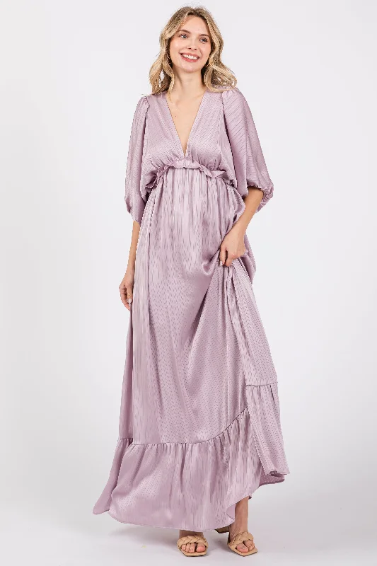 ladies-maxi-dress-playful-petal-Lavender Striped Ruffle Accent Maxi Dress