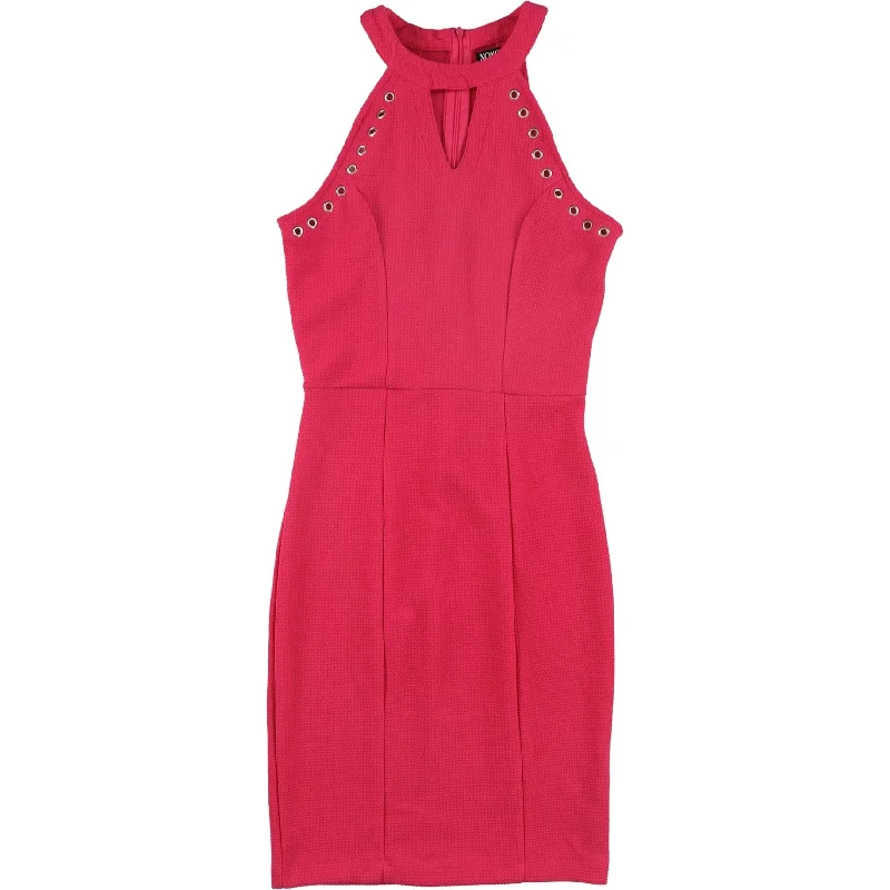 ladies-bodycon-dress-slim-sleek-XOXO Womens Grommet Trimmed Bodycon Dress, Pink, Small