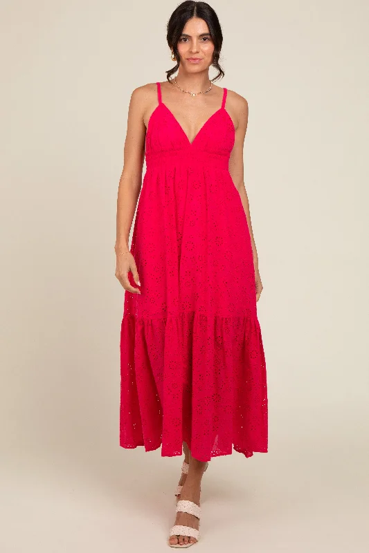 Women's midi dress ride glow -Fuchsia Eyelet Lace Midi Dress