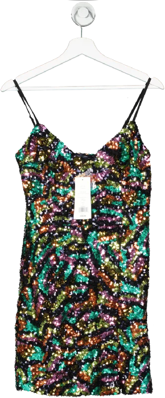 ladies-bodycon-dress-floral-fitted-French Connection Multicoloured Evia Sequin Bodycon Dress UK 8