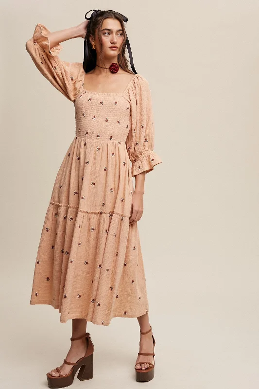 ladies-maxi-dress-romantic-ripple-Blush Ditzy Floral Embroidery Puff Sleeve Maxi Dress