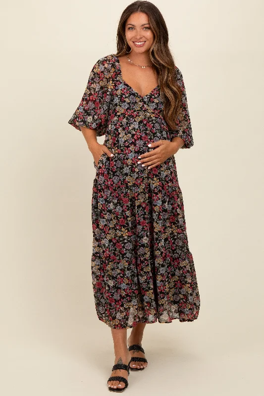 ladies-maxi-dress-trendy-twirl-Black Floral Empire Waist Maternity Maxi Dress