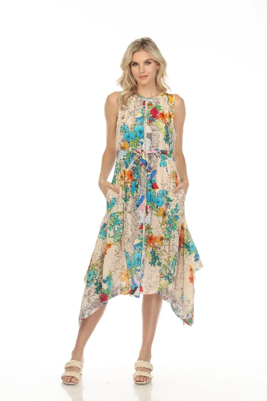 Women's midi dress hub chic -Johnny Was Sequence Naia Silk Floral Handkerchief Midi Dress Boho Chic C36723A2