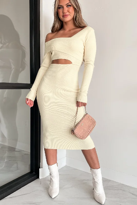 ladies-bodycon-dress-ash-airy-Fabulous Approach Asymmetric Cut-Out Bodycon Dress (Cream)