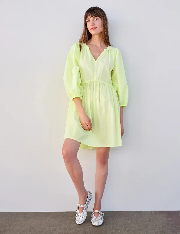 ladies-mini-dress-purple-pop-Sundry Mini V-Neck Dress in Pigment Lime