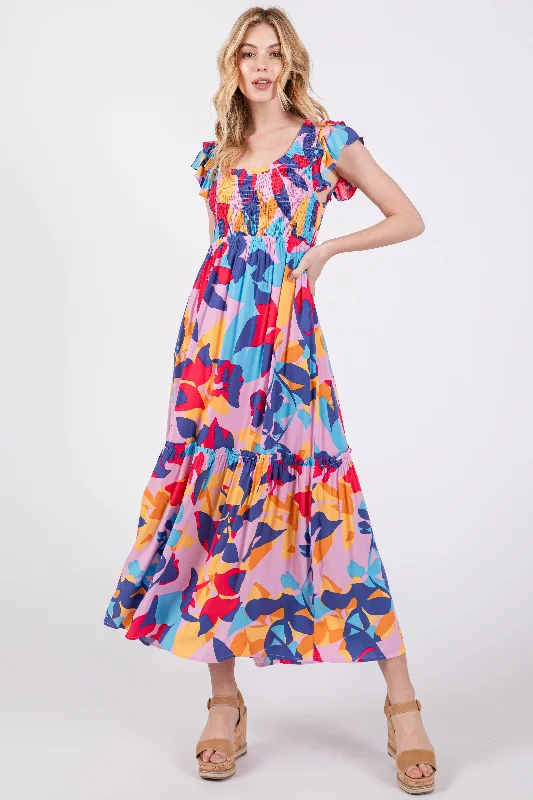 Women's midi dress vast glow -Multi-Color Smocked Ruffle Midi Dress