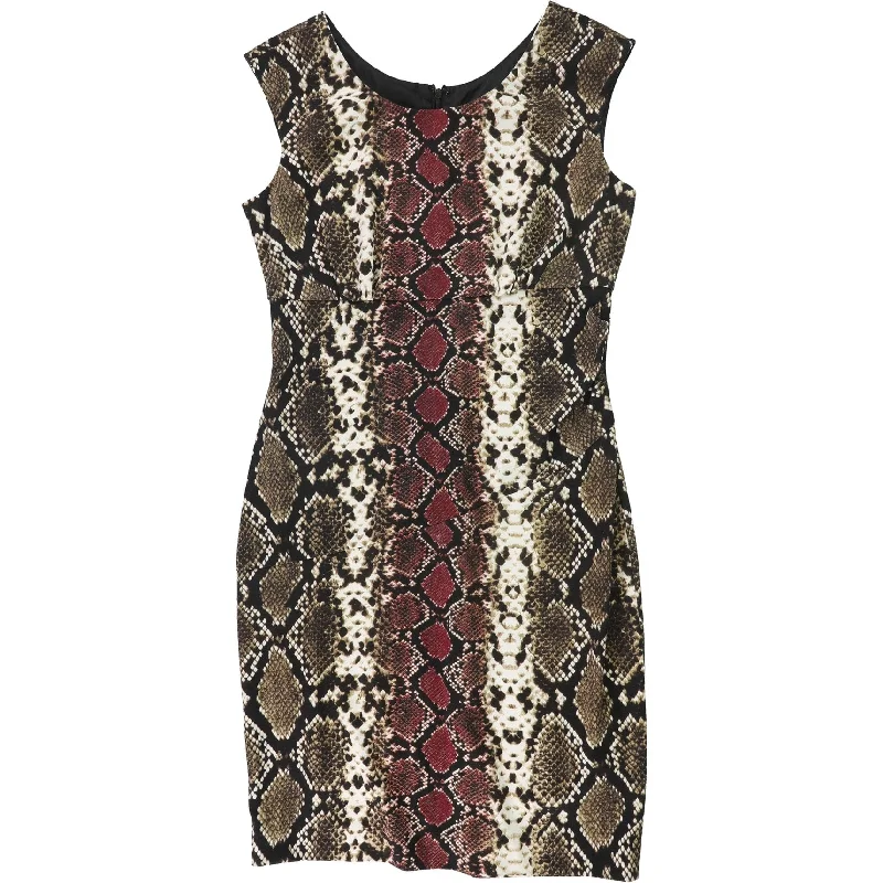 ladies-bodycon-dress-vermilion-vibe-Calvin Klein Womens Snake Print Bodycon Dress, Brown, 8