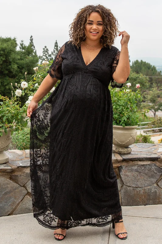 ladies-maxi-dress-versatile-vibe-PinkBlush Black Lace Mesh Overlay Maternity Plus Maxi Dress