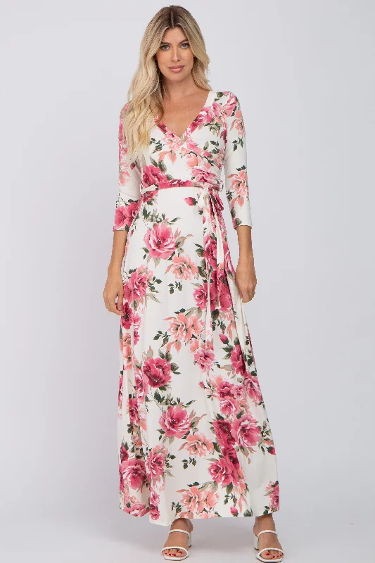 ladies-maxi-dress-maternity-muse-Cream Floral Wrap Maxi Dress