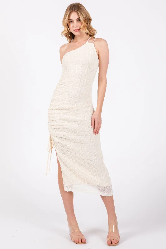 Women's midi dress lax glow -Ivory Textured One Shoulder Midi Dress