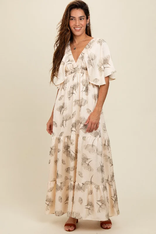 ladies-maxi-dress-olive-orchid-Cream Floral Deep V-Neck Maxi Dress