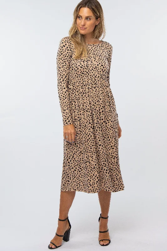 Women's midi dress dash glow -Taupe Abstract Animal Print Midi Dress