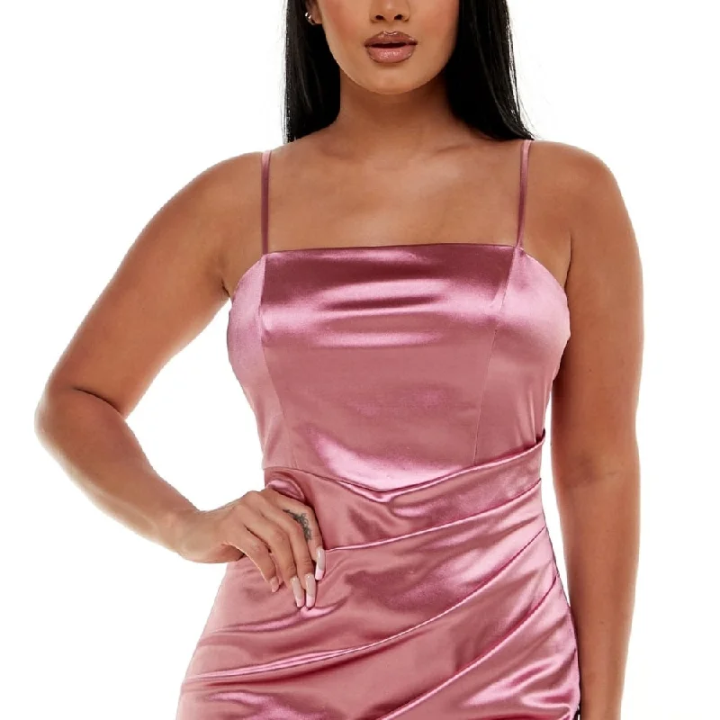 ladies-bodycon-dress-wine-wow-Emerald Sundae Junior's Ruched Asymmetric Bodycon Dress Pink Size Xx-Large