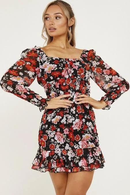 ladies-bodycon-dress-midi-might-Floral Chiffon Bodycon Dress