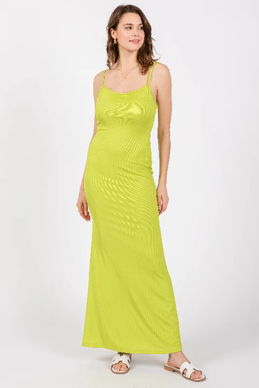 ladies-maxi-dress-date-night-dusk-Lime Ribbed Fitted Maxi Dress