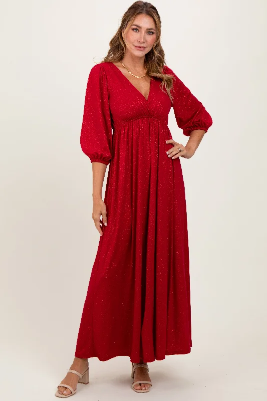 ladies-maxi-dress-seasonal-silk-Red Glitter V-Neck Maxi Dress