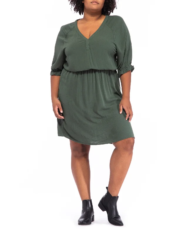 ladies-mini-dress-shift-shimmer-Heather Puff Sleeve Mini Dress | Forest Green