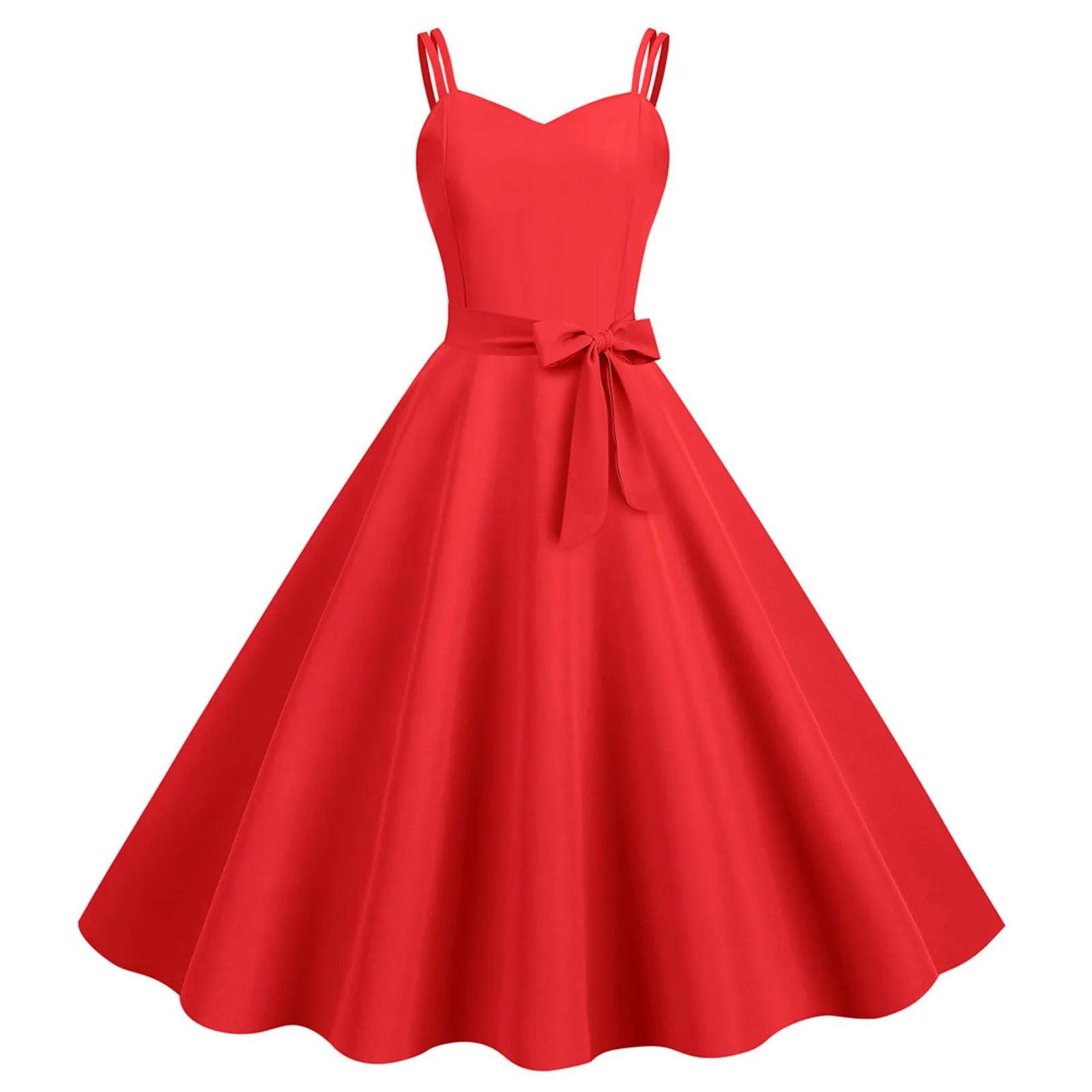 Women's party dress pure pop -2024 Summer Rockabilly Dresses for Women Vintage Robe Pin Up Swing A Line Dress Casual Solid Color Elegant Cocktail Party Dress