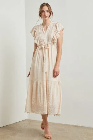 ladies-maxi-dress-leather-luxe-Cream Cuffed Sleeve Front Tie Maxi Dress