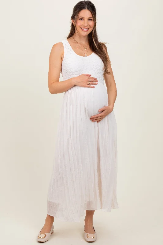 ladies-maxi-dress-ash-allure-Ivory Textured Smocked Bodice Sleeveless Maternity Maxi Dress