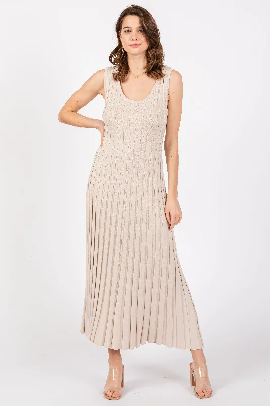 ladies-maxi-dress-festival-fawn-Taupe Sleeveless Knit Maxi Dress