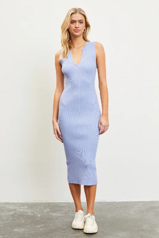 Women's midi dress ray chic -Periwinkle V-Neck Knit Midi Dress