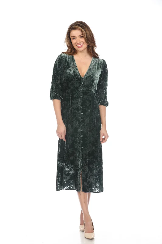 Women's midi dress bloom pop -Johnny Was Love Natalia Silk Velvet Midi Dress Boho Chic L34123